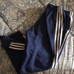 Adidas Navy blue three stripe sweat pants.